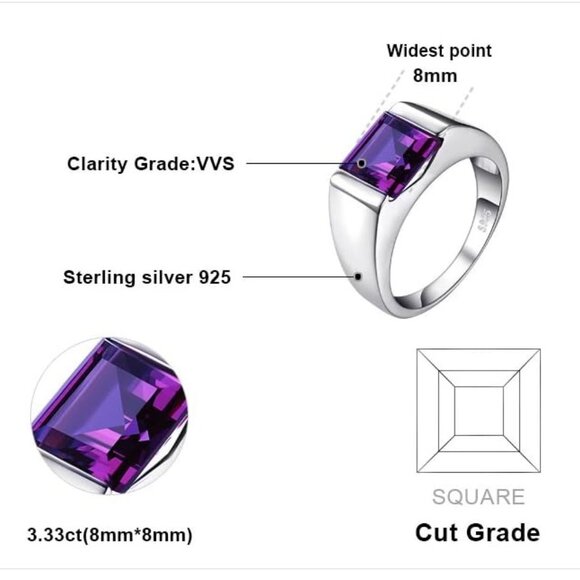 💜 Men's 3.3ct Alexandrite Ring - 925 Sterling Silver - Picture 5 of 6
